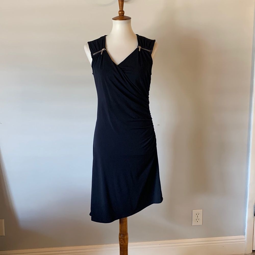 [Michael Kors] Navy Blue Ruched Zipper Dress - Size 8